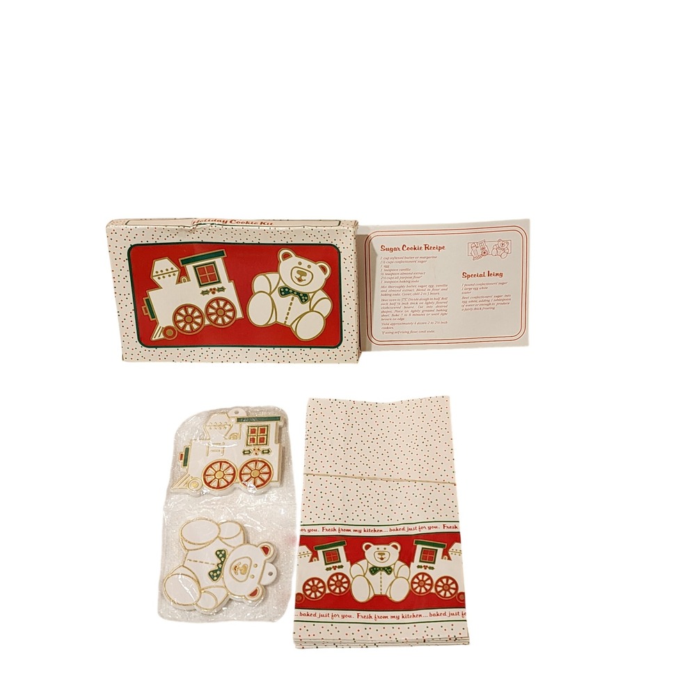 Vintage Holiday Cookie Kit Train Bear Cutters Recipe Cards‎ Envelopes Christmas